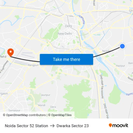 Noida Sector 52 Station to Dwarka Sector 23 map