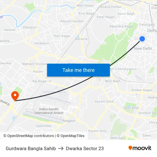 Gurdwara Bangla Sahib to Dwarka Sector 23 map