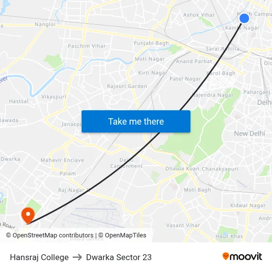 Hansraj College to Dwarka Sector 23 map