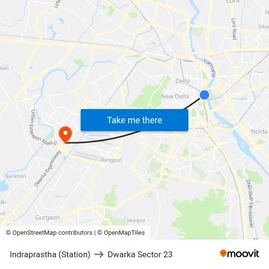 Indraprastha (Station) to Dwarka Sector 23 map