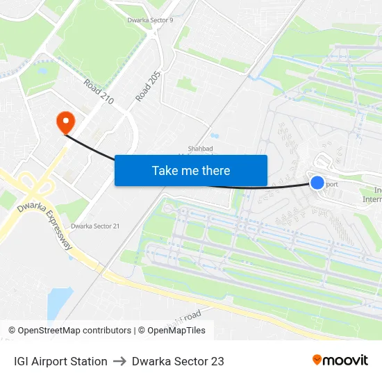 IGI Airport Station to Dwarka Sector 23 map