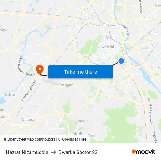 Hazrat Nizamuddin to Dwarka Sector 23 map