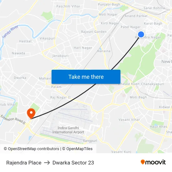 Rajendra Place to Dwarka Sector 23 map