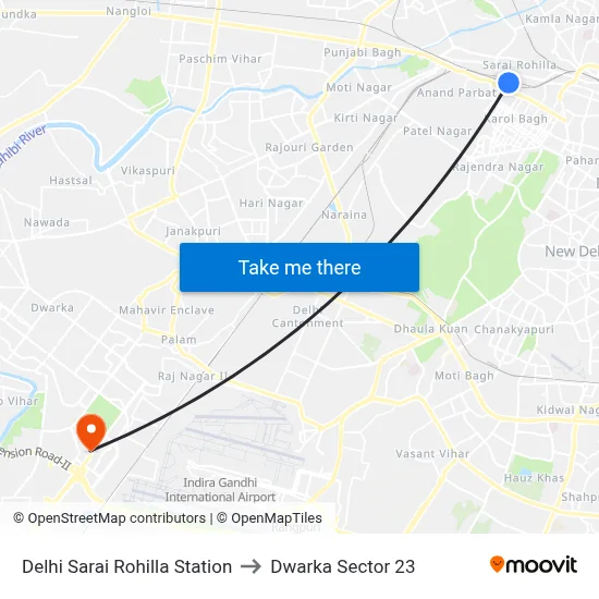 Delhi Sarai Rohilla Station to Dwarka Sector 23 map