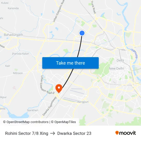 Rohini Sector 7/8 Xing to Dwarka Sector 23 map