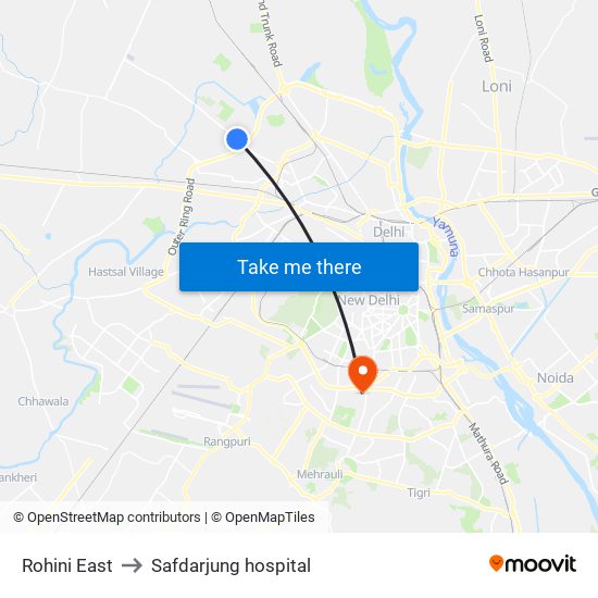 Rohini East to Safdarjung hospital map