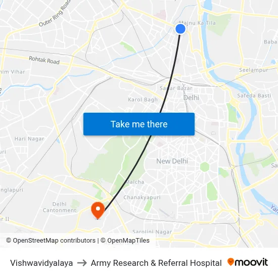 Vishwavidyalaya to Army Research & Referral Hospital map