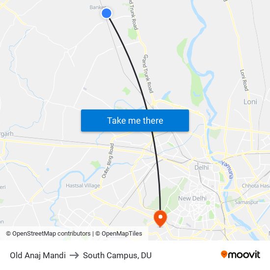 Old Anaj Mandi to South Campus, DU map