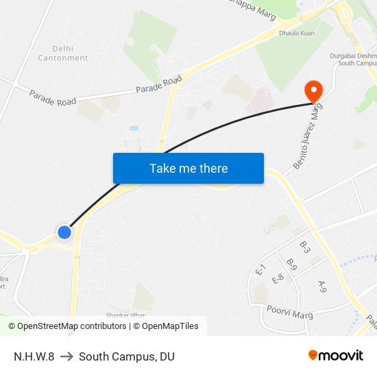 N.H.W.8 to South Campus, DU map