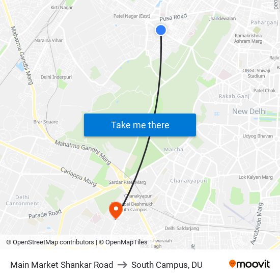 Main Market Shankar Road to South Campus, DU map