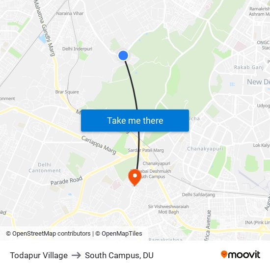 Todapur Village to South Campus, DU map