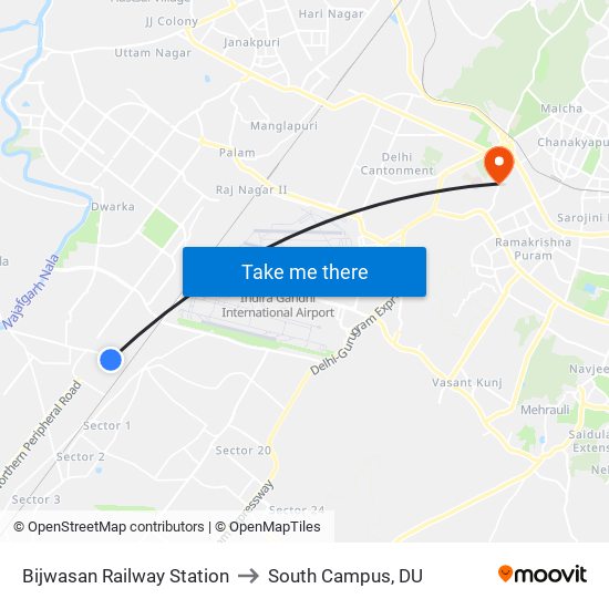 Bijwasan Railway Station to South Campus, DU map