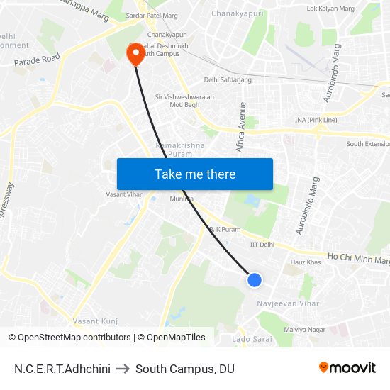 N.C.E.R.T.Adhchini to South Campus, DU map