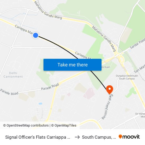 Signal Officer's Flats Carriappa Marg to South Campus, DU map