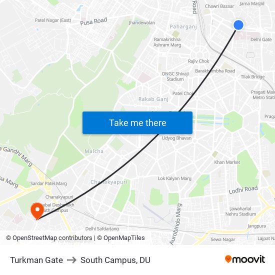 Turkman Gate to South Campus, DU map