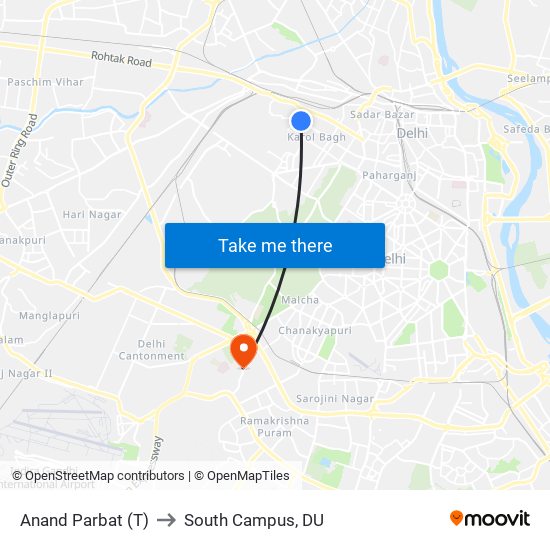 Anand Parbat (T) to South Campus, DU map