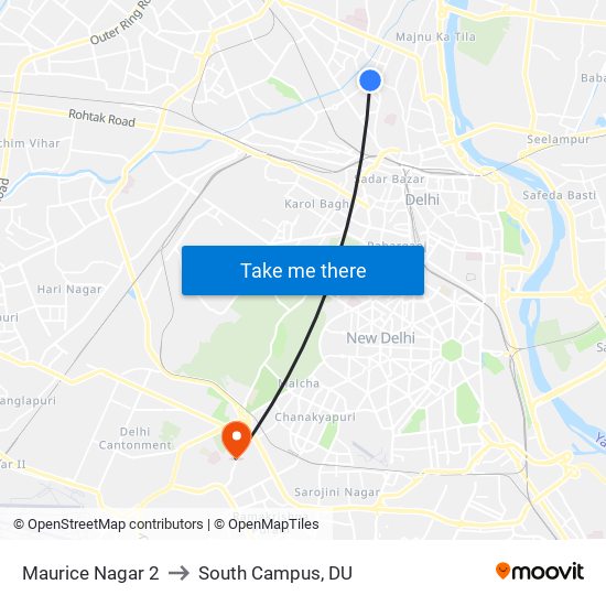 Maurice Nagar 2 to South Campus, DU map