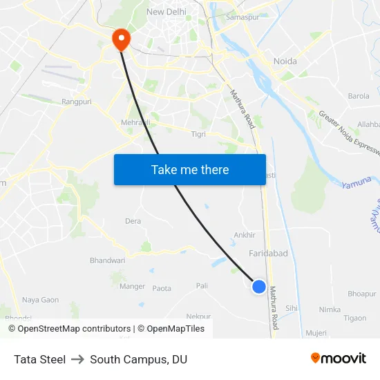 Tata Steel to South Campus, DU map