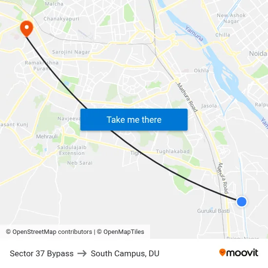 Sector 37 Bypass to South Campus, DU map