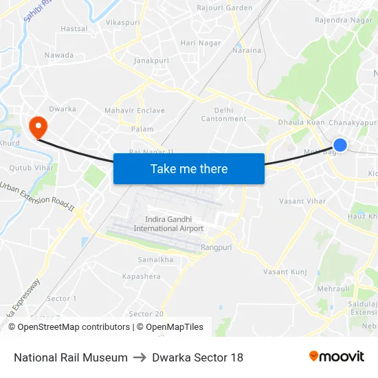National Rail Museum to Dwarka Sector 18 map