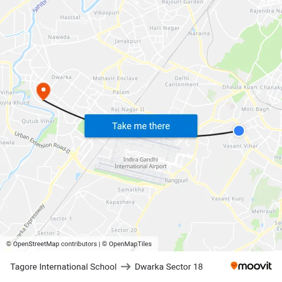 Tagore International School to Dwarka Sector 18 map