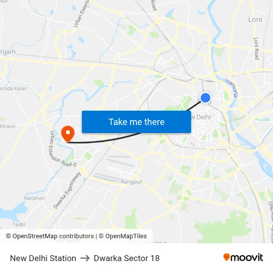 New Delhi Station to Dwarka Sector 18 map