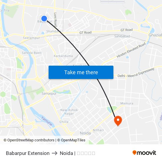 Babarpur Extension to Noida | नोएडा map