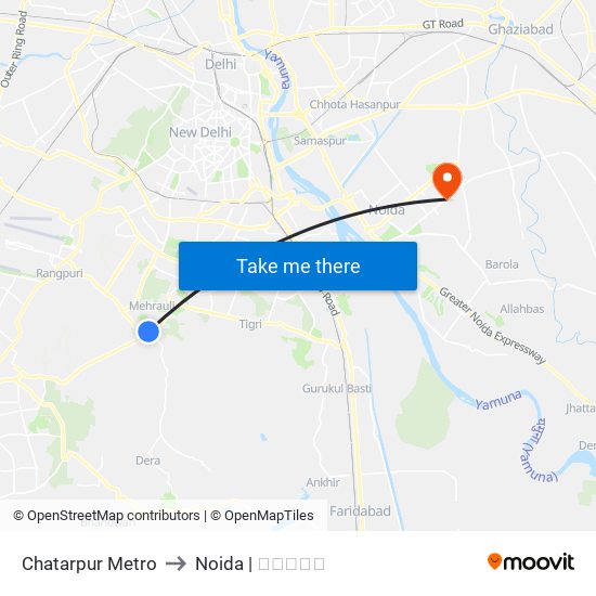 Chatarpur Metro to Noida | नोएडा map