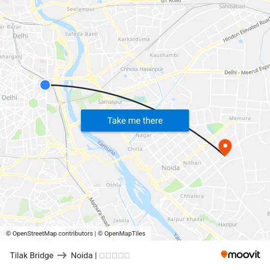 Tilak Bridge to Noida | नोएडा map