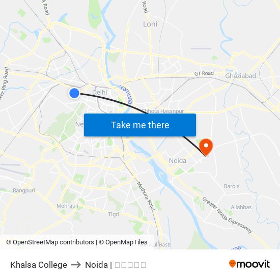 Khalsa College to Noida | नोएडा map