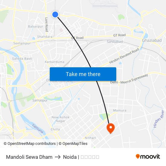 Mandoli Sewa Dham to Noida | नोएडा map