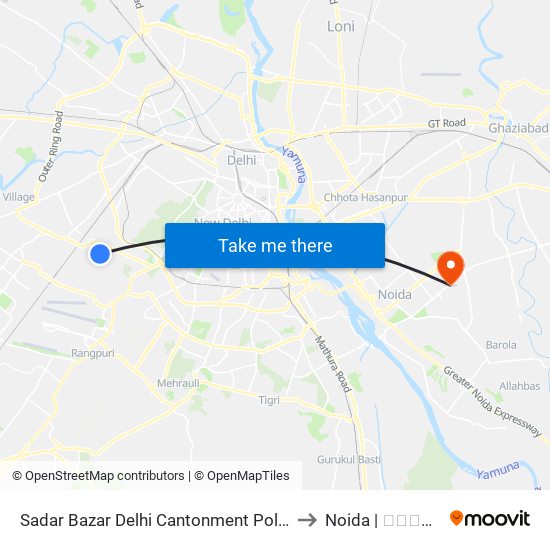 Sadar Bazar Delhi Cantonment Police to Noida | नोएडा map