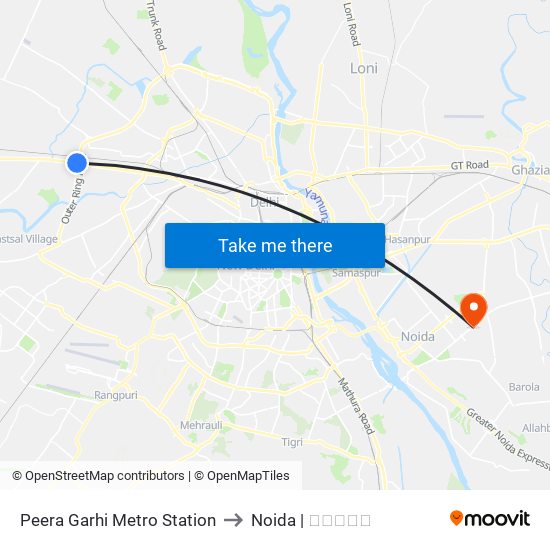 Peera Garhi Metro Station to Noida | नोएडा map