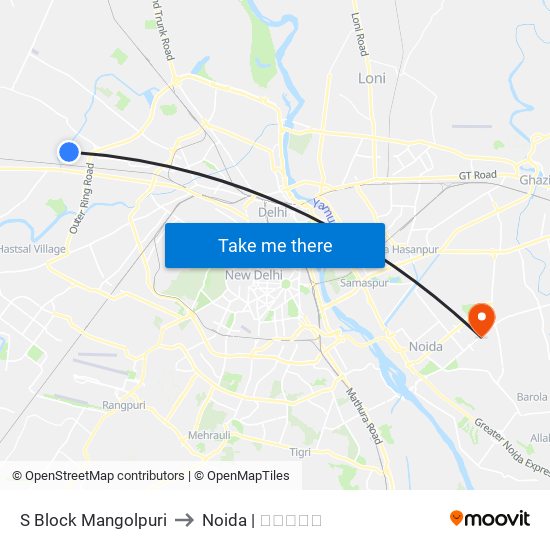 S Block Mangolpuri to Noida | नोएडा map