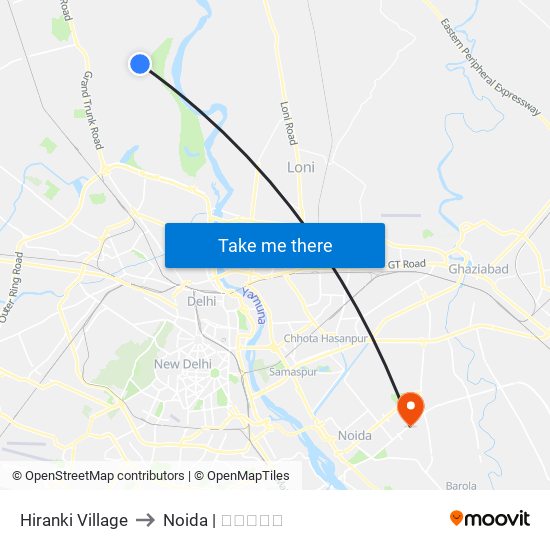 Hiranki Village to Noida | नोएडा map