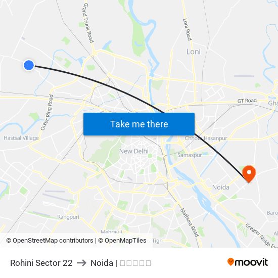 Rohini Sector 22 to Noida | नोएडा map