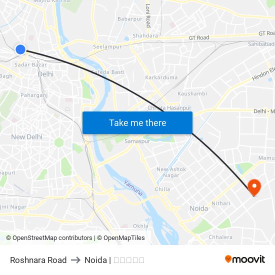 Roshnara Road to Noida | नोएडा map