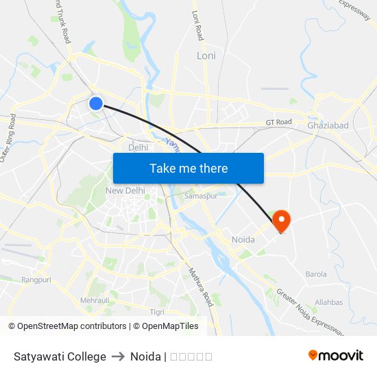 Satyawati College to Noida | नोएडा map
