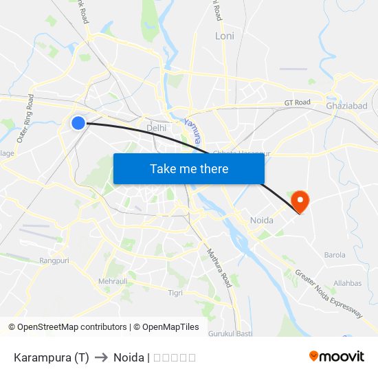 Karampura (T) to Noida | नोएडा map