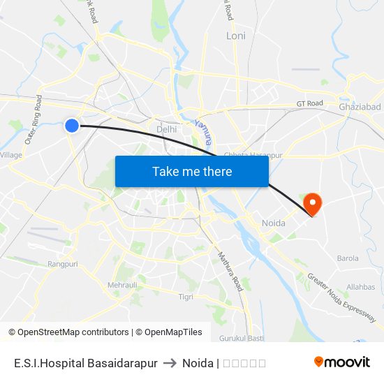 E.S.I.Hospital Basaidarapur to Noida | नोएडा map