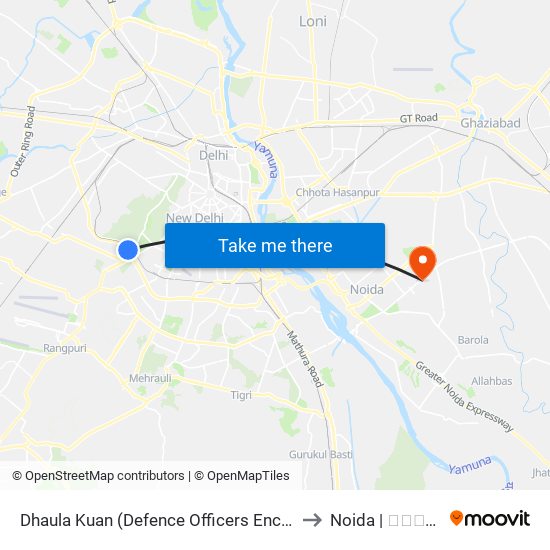 Dhaula Kuan (Defence Officers Enclave) to Noida | नोएडा map