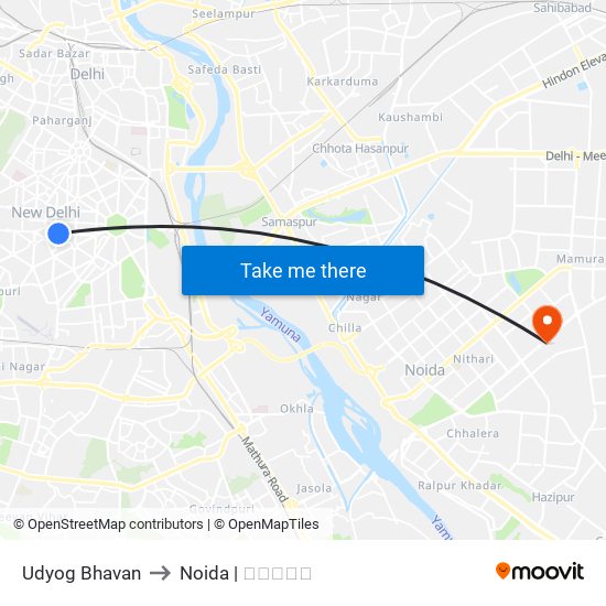 Udyog Bhavan to Noida | नोएडा map