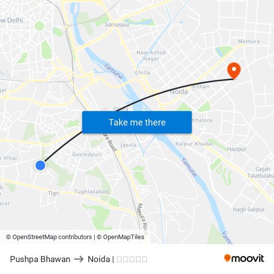 Pushpa Bhawan to Noida | नोएडा map