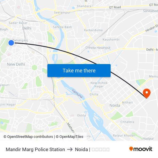 Mandir Marg Police Station to Noida | नोएडा map