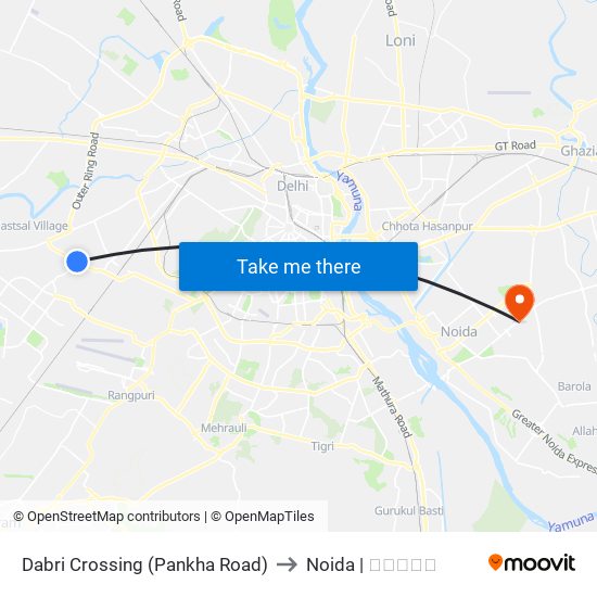 Dabri Crossing (Pankha Road) to Noida | नोएडा map