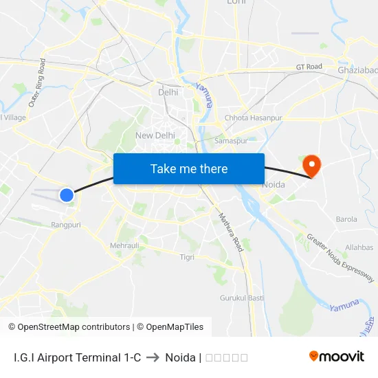 I.G.I Airport Terminal 1-C to Noida | नोएडा map