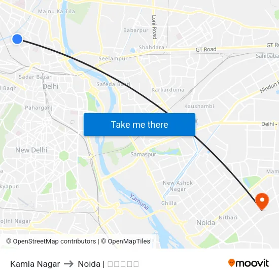 Kamla Nagar to Noida | नोएडा map