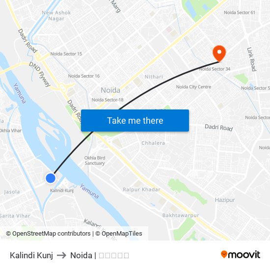 Kalindi Kunj to Noida | नोएडा map