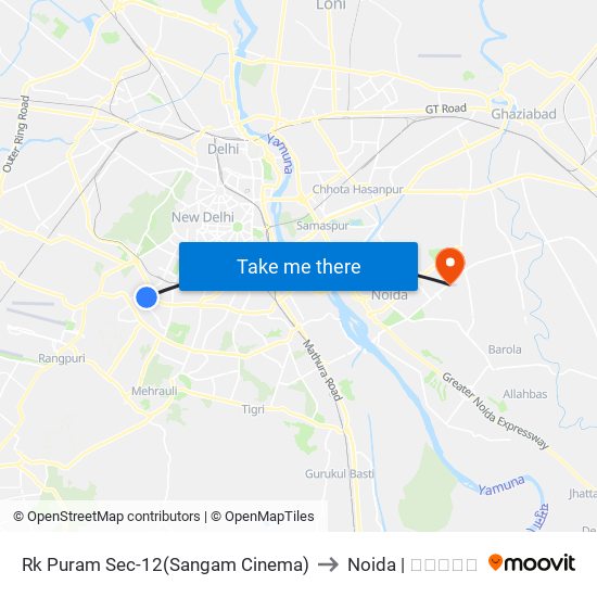 Rk Puram Sec-12(Sangam Cinema) to Noida | नोएडा map