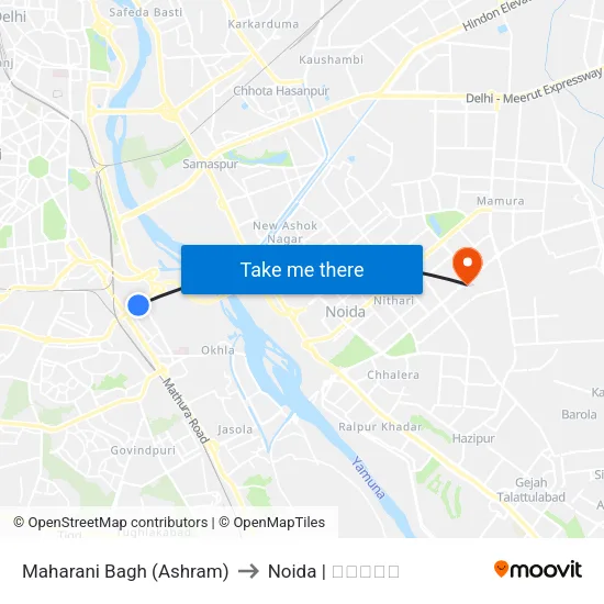 Maharani Bagh (Ashram) to Noida | नोएडा map